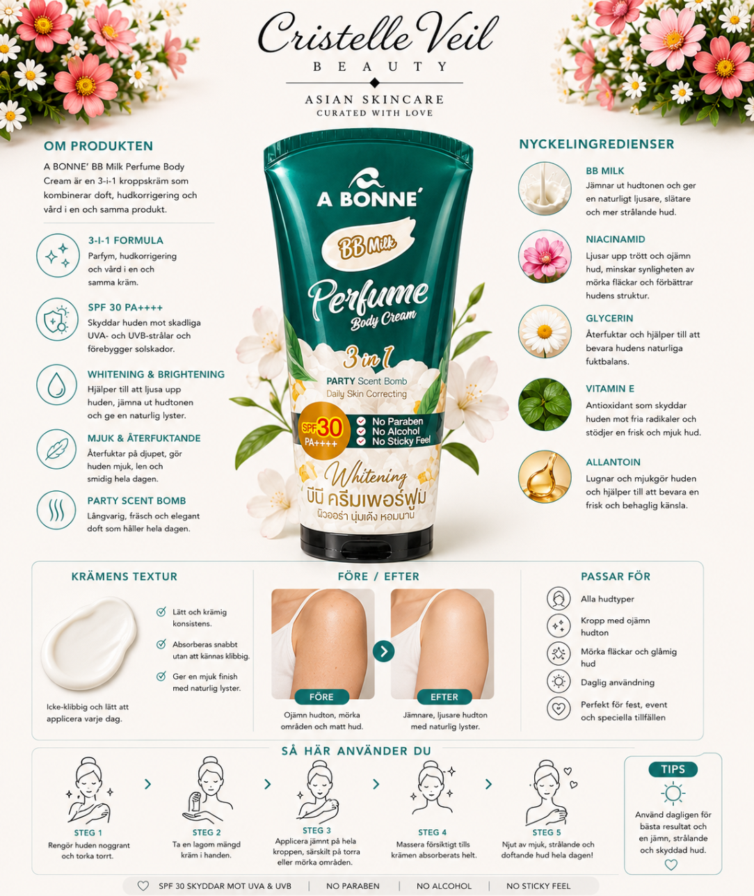 Bonne BB Milk Parfym Kroppskräm SPF30 (3-i-1)